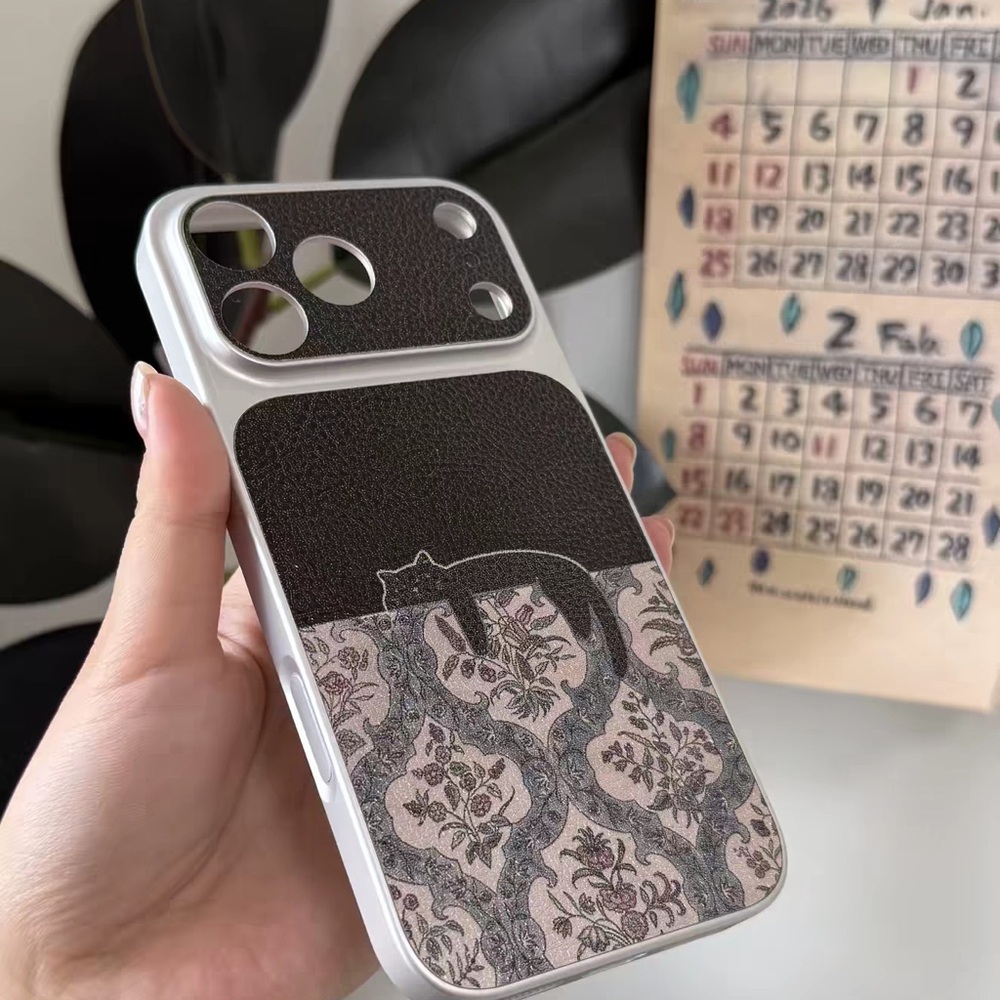 Black & Pink Floral Cat Phone Case - Sleek Protective Cover